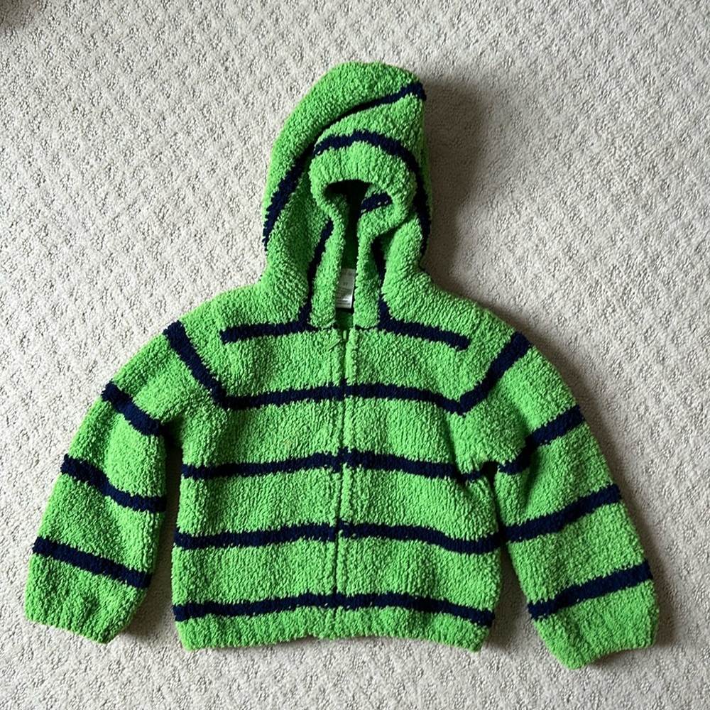 Angel Dear Chenille Hooded Jacket Green/Navy Stripe Size 3T
